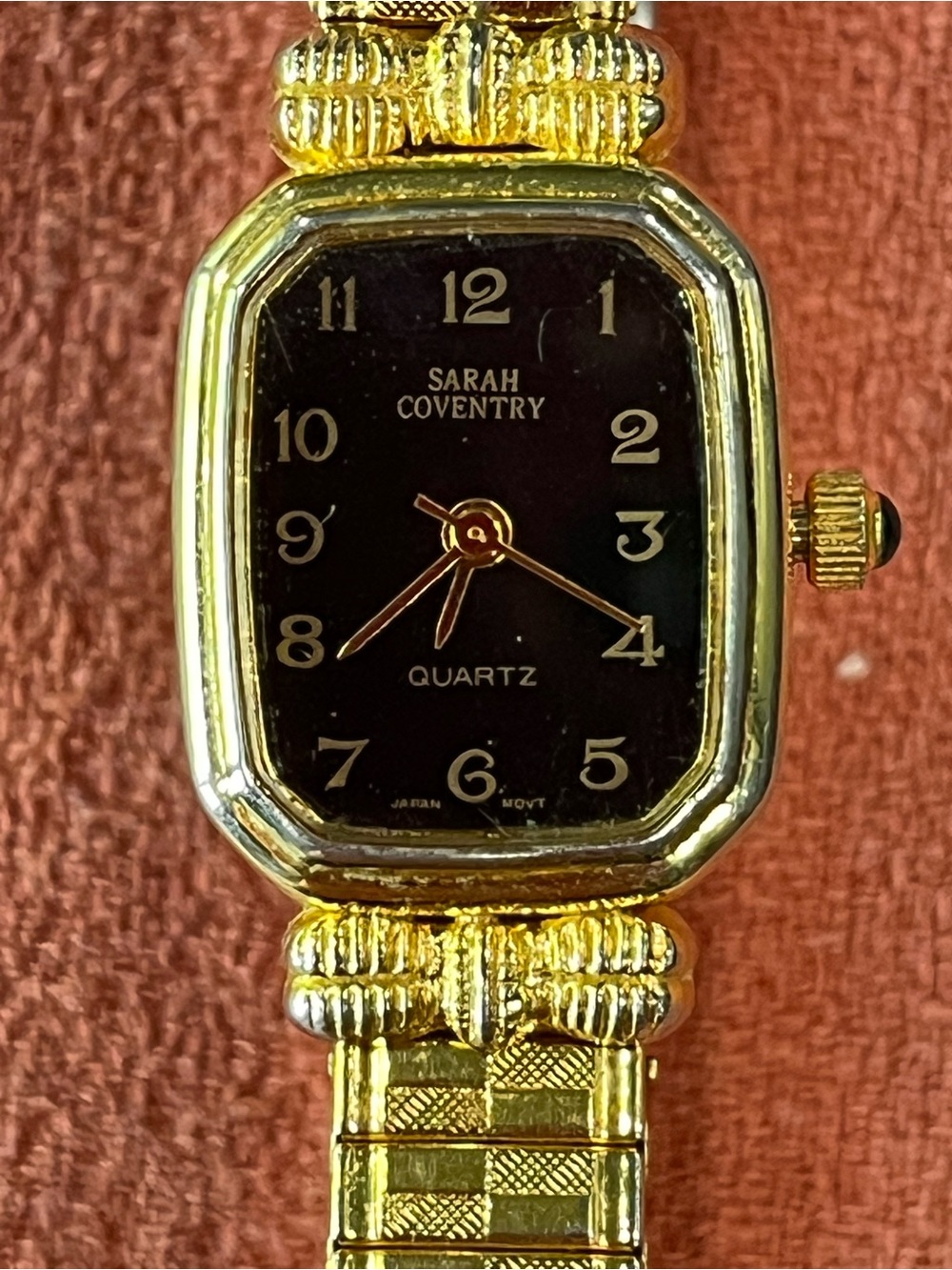 Vintage Sarah Coventry Gold Tone Watch with Black Dial